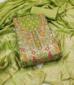 Women's green unstitched weaving embroidery & fancy border simmer jacquard dress material (rnx5050grn)