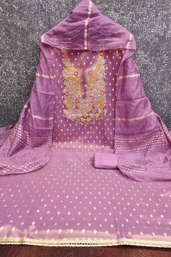  levender weaving embroidery & fancy border simmer jacquard dress material