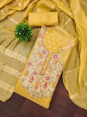  yellow weaving embroidery & fancy border simmer jacquard dress material 3