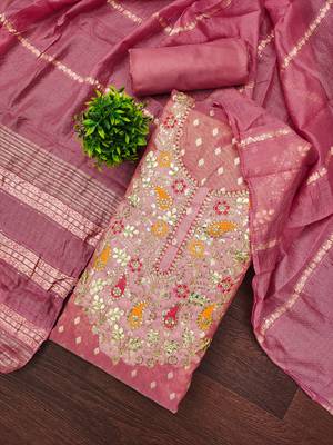  pink weaving embroidery & fancy border simmer jacquard dress material 3