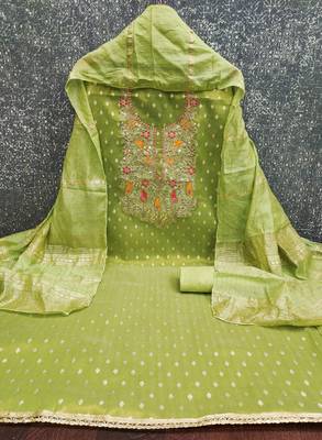  green weaving embroidery & fancy border simmer jacquard dress material 2