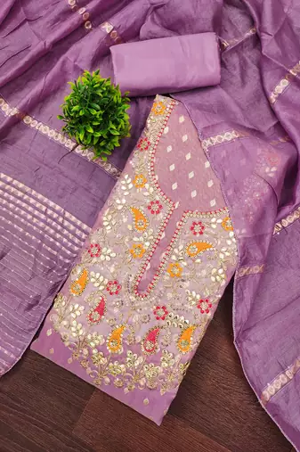  levender weaving embroidery & fancy border simmer jacquard dress material