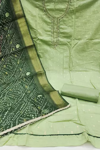  light green weaving & handwork modal banarasi jacquard dress material