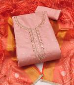Women's peach unstitched weaving & handwork modal banarasi jacquard dress material (msmfc11610c)