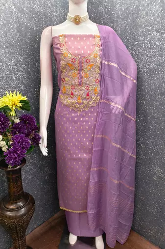  levender weaving embroidery & fancy border simmer jacquard dress material