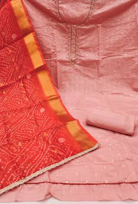 peach weaving & handwork modal banarasi jacquard dress material 2