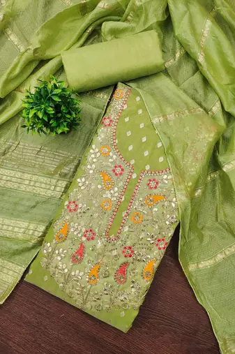  green weaving embroidery & fancy border simmer jacquard dress material