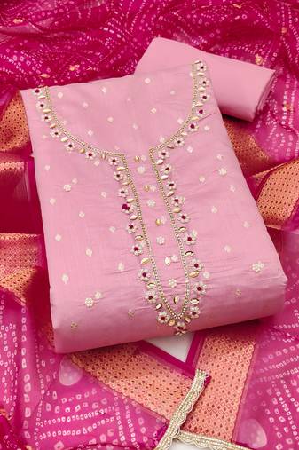 Women's baby pink unstitched weaving & handwork modal banarasi jacquard dress material (msmfc11610b)