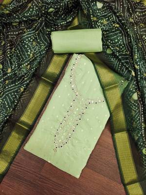  light green weaving & handwork modal banarasi jacquard dress material 4