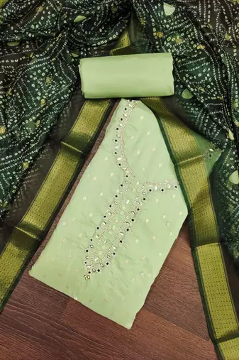  light green weaving & handwork modal banarasi jacquard dress material