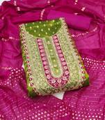 Women's green unstitched weaving embroidery & fancy border simmer jacquard dress material (rnx5051grn)