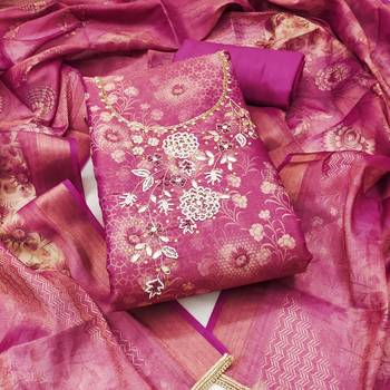  multi digital print & handwork simmer cotton silk dress material 1