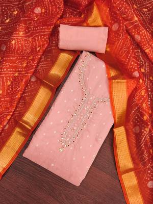 peach weaving & handwork modal banarasi jacquard dress material 4
