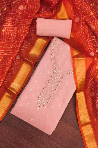  peach weaving & handwork modal banarasi jacquard dress material