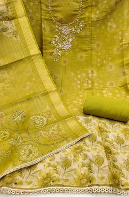 Women's multi digital print & handwork simmer cotton silk dress material 2