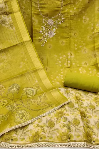 Women's multi digital print & handwork simmer cotton silk dress material