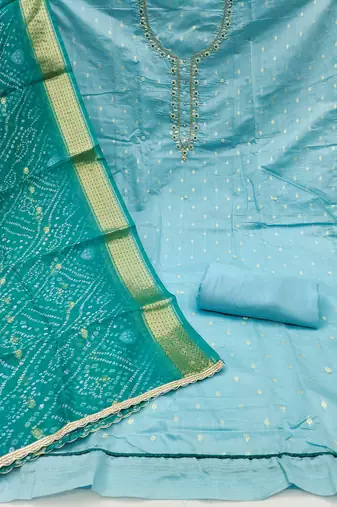 sly blue weaving & handwork modal banarasi jacquard dress material