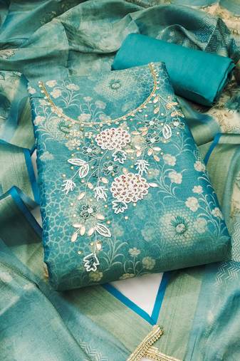 Women's multi unstitched digital print & handwork simmer cotton silk dress material (msmfc11609a)