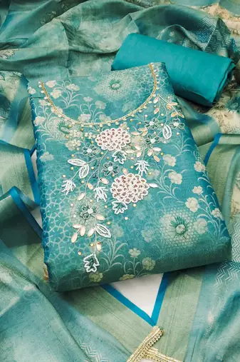 Women's multi unstitched digital print & handwork simmer cotton silk dress material (msmfc11609a)