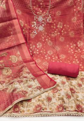  multi digital print & handwork simmer cotton silk dress material 2