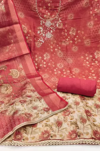  multi digital print & handwork simmer cotton silk dress material