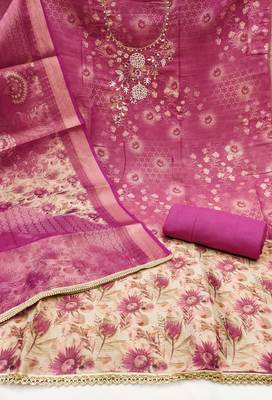  multi digital print & handwork simmer cotton silk dress material 2