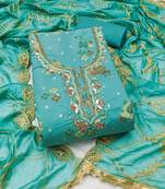 Women's sea green unstitched print & handwork modal dress material (msmfc11608d)