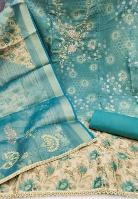  multi digital print & handwork simmer cotton silk dress material 2