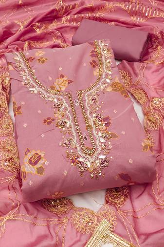 Women's purple unstitched print & handwork modal dress material (msmfc11608c)