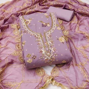  levender print & handwork modal dress material 1