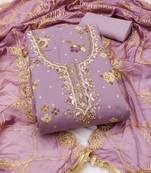 Women's levender unstitched print & handwork modal dress material (msmfc11608b)