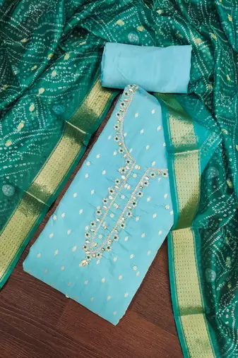  sly blue weaving & handwork modal banarasi jacquard dress material