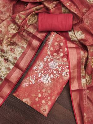  multi digital print & handwork simmer cotton silk dress material 4