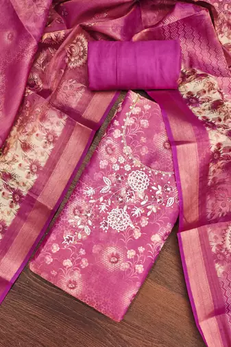  multi digital print & handwork simmer cotton silk dress material