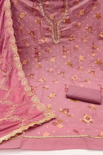  purple print & handwork modal dress material