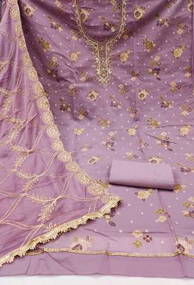  levender print & handwork modal dress material 2
