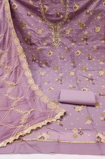  levender print & handwork modal dress material