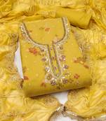 Women's mustard unstitched print & handwork modal dress material (msmfc11608a)
