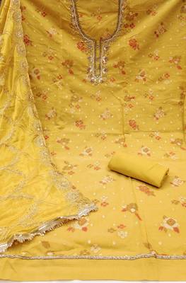  mustard print & handwork modal dress material 2