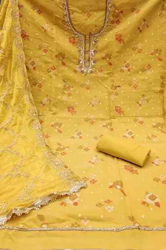  mustard print & handwork modal dress material