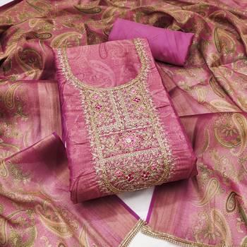  pink digital print & handwork simmer cotton silk dress material 1