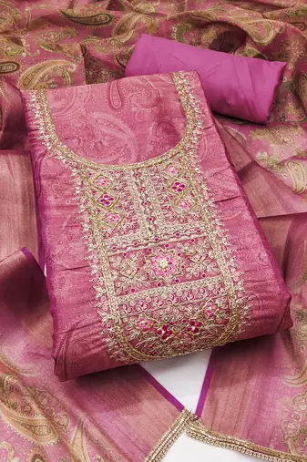 Women's pink unstitched digital print & handwork simmer cotton silk dress material (msmfc11607c)