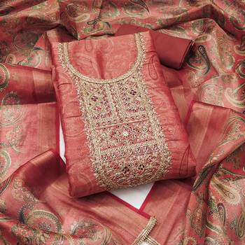  dusty rose digital print & handwork simmer cotton silk dress material 1