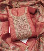 Women's dusty rose unstitched digital print & handwork simmer cotton silk dress material (msmfc11607b)