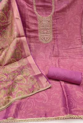  pink digital print & handwork simmer cotton silk dress material 2