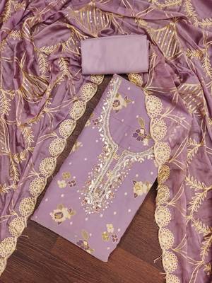  levender print & handwork modal dress material 4