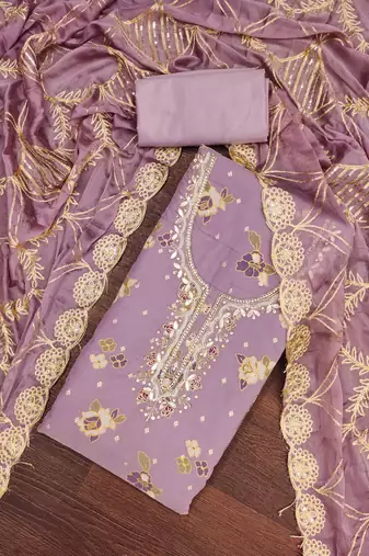  levender print & handwork modal dress material