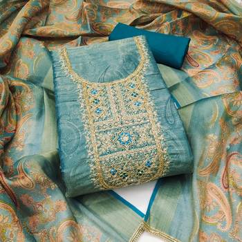  blue digital print & handwork simmer cotton silk dress material 1