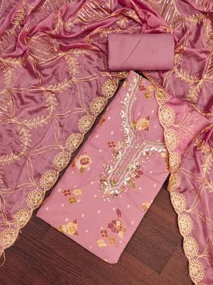  purple print & handwork modal dress material 4
