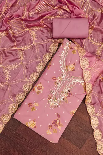  purple print & handwork modal dress material